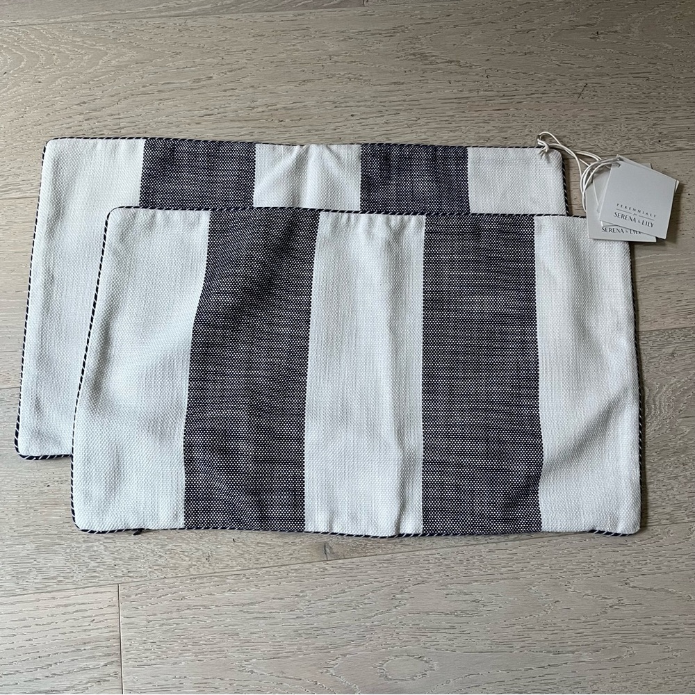 Serena & Lily Navy White Perennial Vintage Stripe Pillow Shams Set of 2